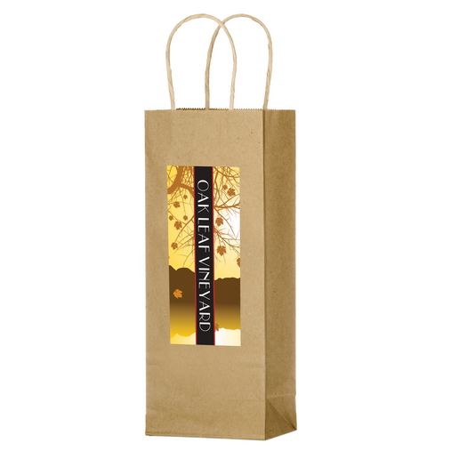 Custom Printed Natural Kraft Paper 1 Bottle Wine Tote Bag with Full Color (5.5"x3.75"x12.5")- Color Evolution - 1N5313-CE